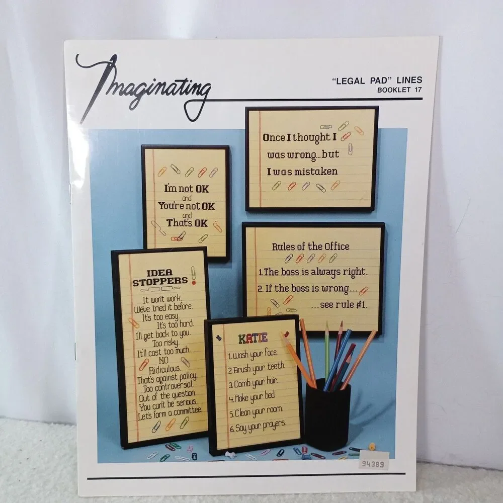 Vintage Imaginating Legal Pad Lines Cross Stitch Pattern Booklet 17 Office Sayin